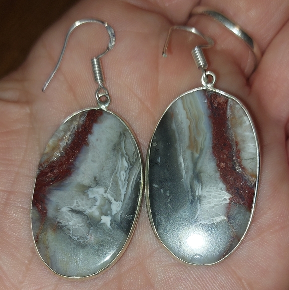 Mexican Lace Agate Drop Earrings - Picture 3 of 4